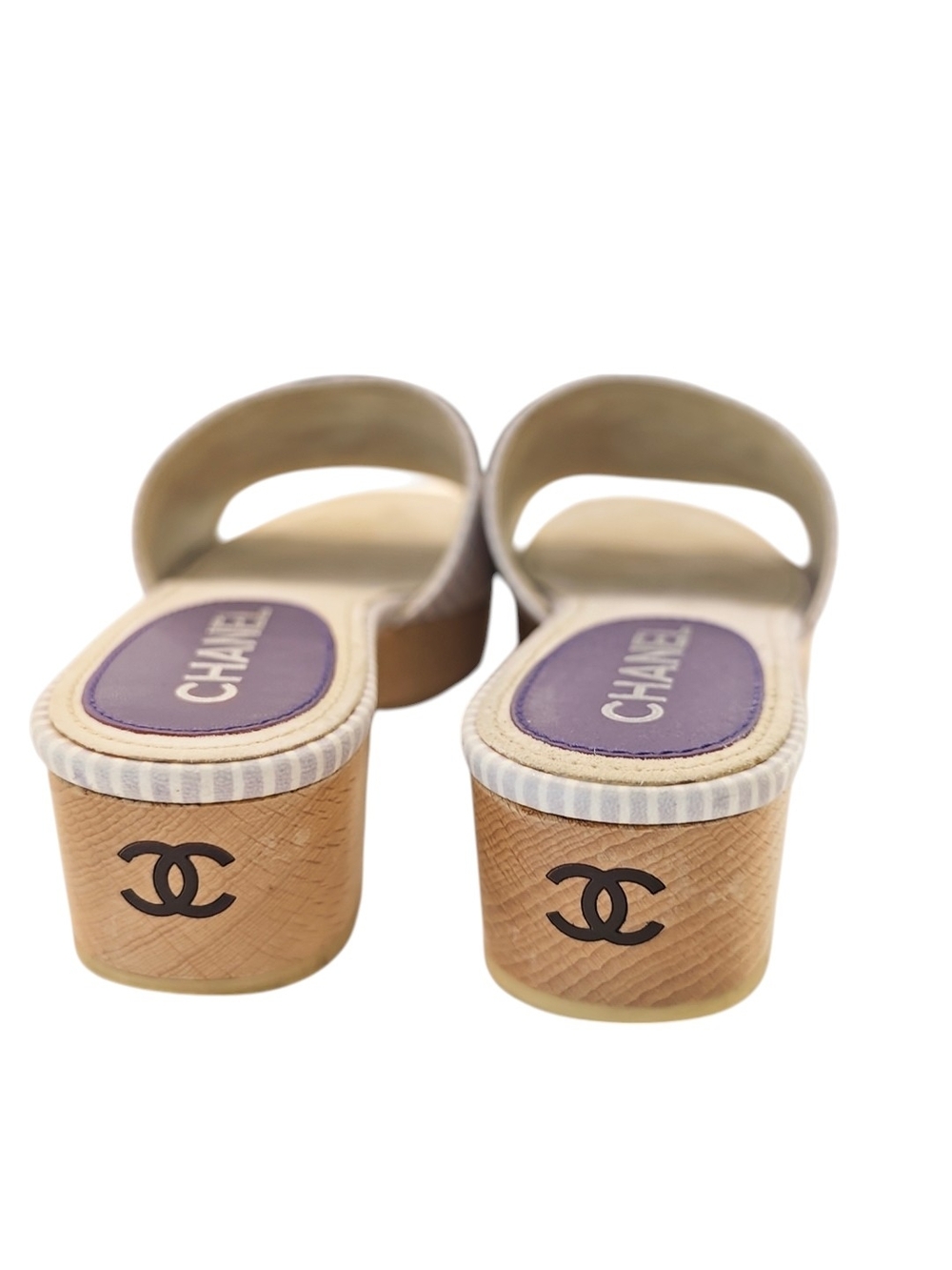 Chanel Viloet stripe Lambskin Leather Camellia Slide - Picture 6 of 11